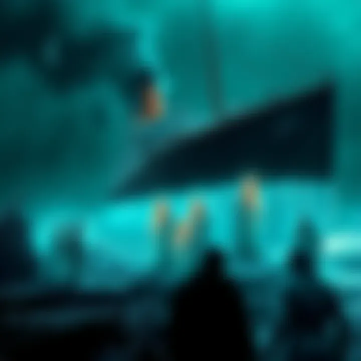 A view of the Titanic wreck with ghostly figures representing emotional imprints