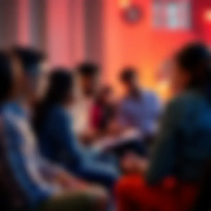 People discussing Transcendental Meditation Group of people sharing their thoughts about the effectiveness of Transcendental Meditation course