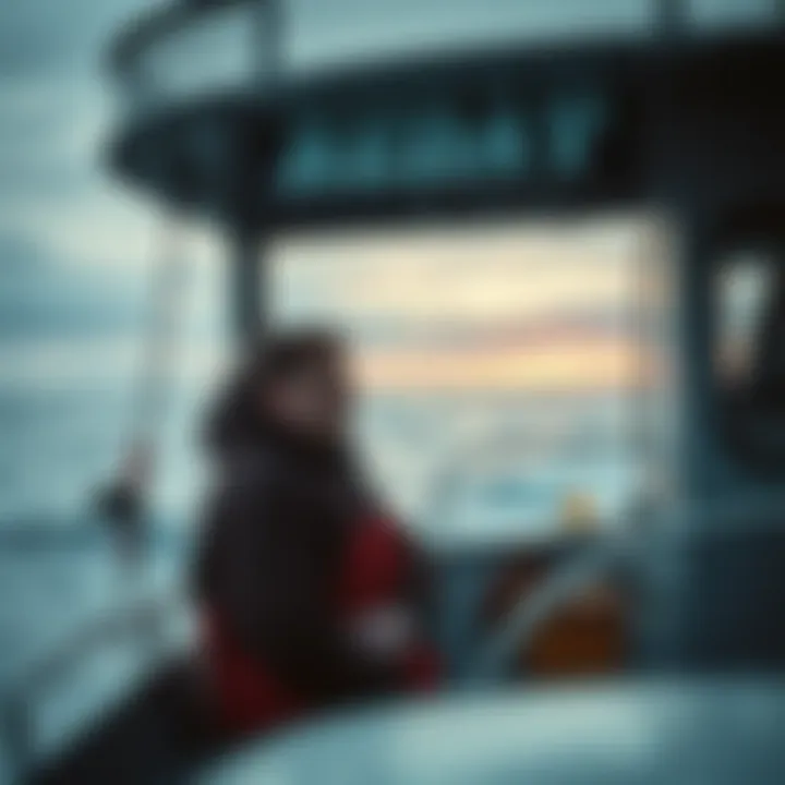 Todd Meadows, a young fisherman from Deadliest Catch, on his boat looking contemplative at sea.