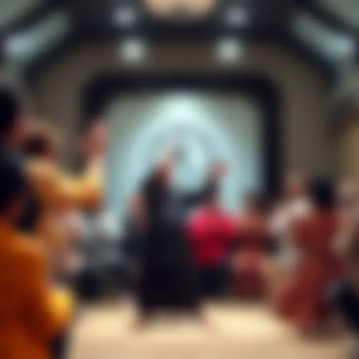 Tom Bisio instructs a diverse group of students in a Qi Gong class, showing various movements with attentive participants
