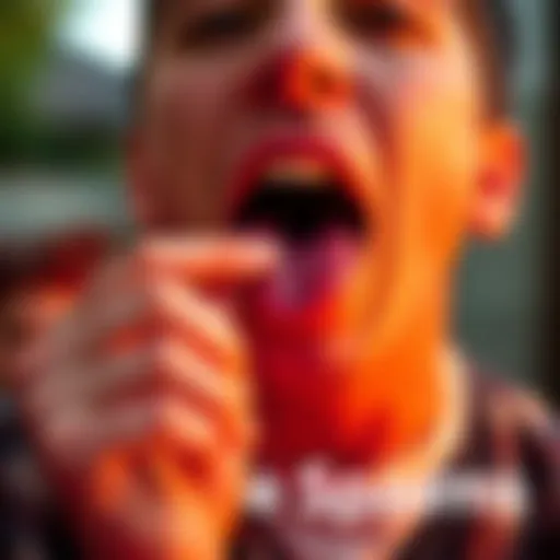 A person lightly touching their tongue with a concerned expression, indicating tongue spasms