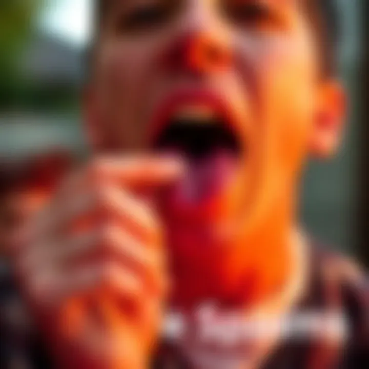 A person lightly touching their tongue with a concerned expression, indicating tongue spasms