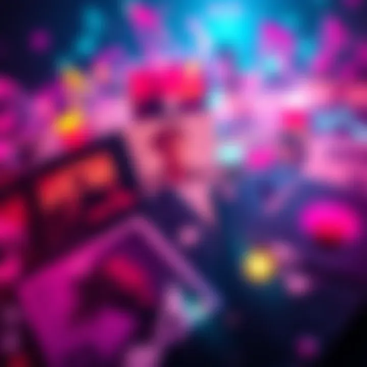 A colorful graphic featuring musical notes and album covers representing top songs from a specific discography.