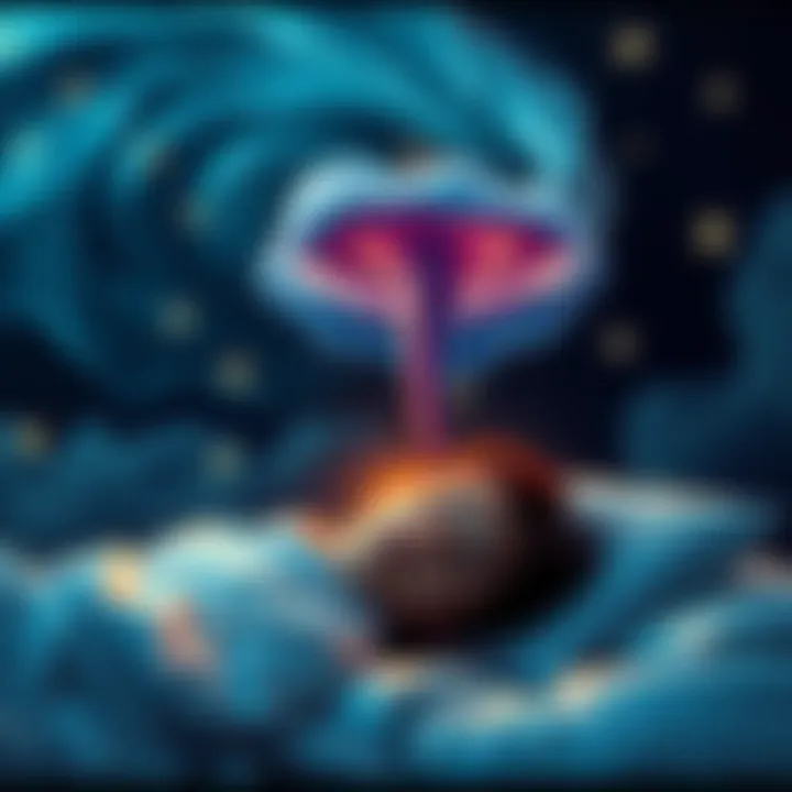 A person sleeping with a thought bubble showing a tornado, symbolizing dreams about tornadoes