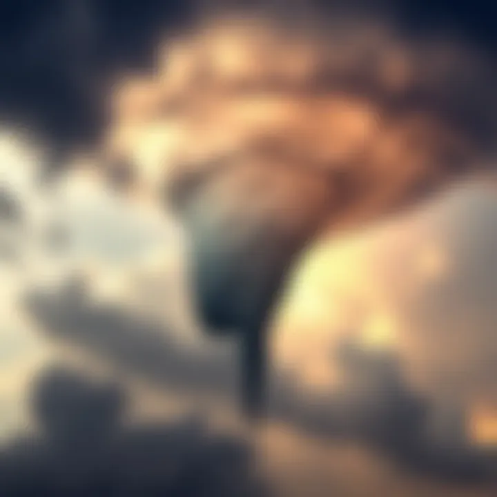 Tornado Forming in the Sky A dark, swirling tornado forming against a stormy sky with clouds around it, representing the potential impact of weather manipulation techniques.