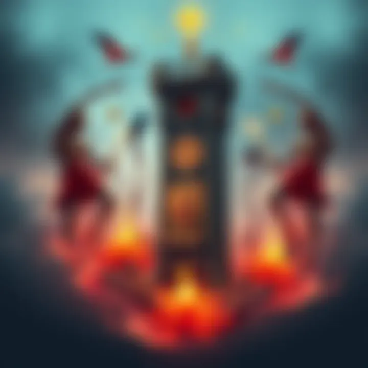 A Tower Tarot card surrounded by emotional symbols, representing change and new beginnings in relationships