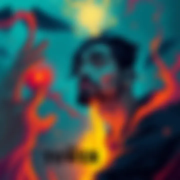 A person looking at the Tower Tarot card with a fearful expression, surrounded by swirling energy illustrations.