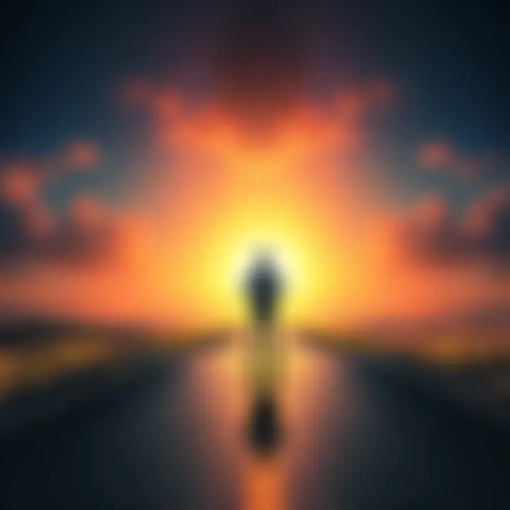 Navigating a New Path After a Toxic Work Environment A confident individual standing at a crossroads, symbolizing decision-making in a job search after leaving a toxic boss.