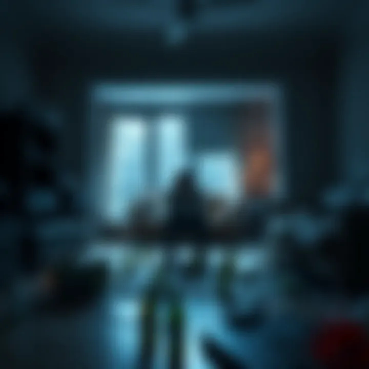 A person sitting alone in a dimly lit room looking worried, surrounded by messy furniture and empty bottles, symbolizing a toxic home environment.