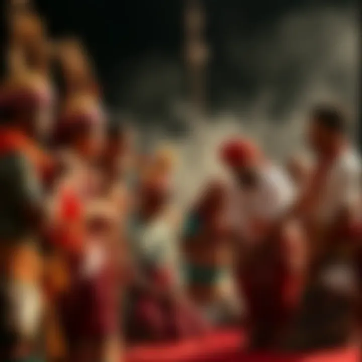 A group of people performing an ammare ritual with traditional attire and cultural symbols.