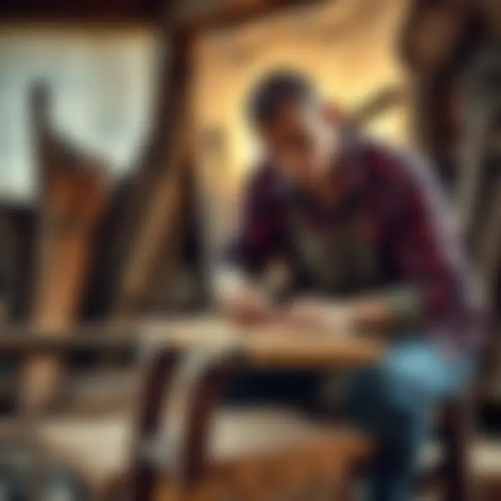 Traditional Craftsmanship A skilled artisan working on a handmade wooden chair, showcasing traditional techniques.