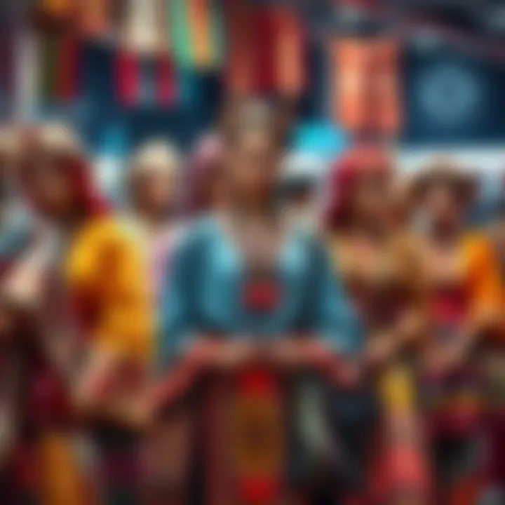 A colorful display of traditional clothing from various cultures, showcasing unique designs and craftsmanship.