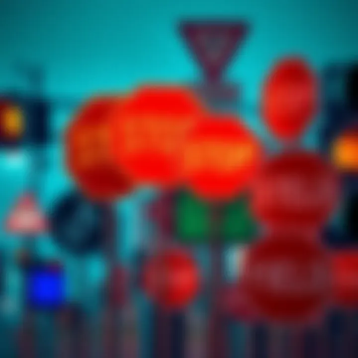 A collection of various traffic signs showing their meanings, including stop signs and yield signs.
