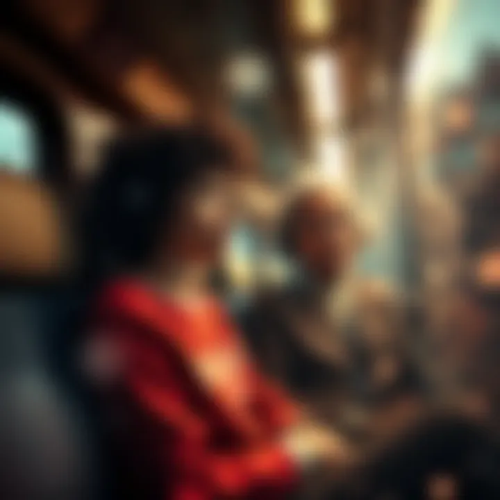 A young person traveling on a train with their grandmother, surrounded by a glowing ambiance, symbolizing memories and dreams.