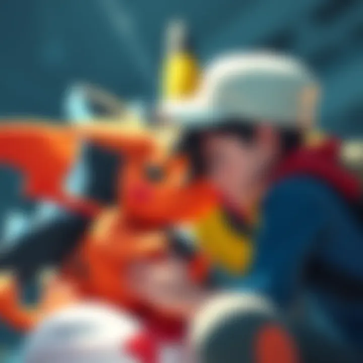 A trainer gently cares for their Pokemon, showing affection and attention to health.