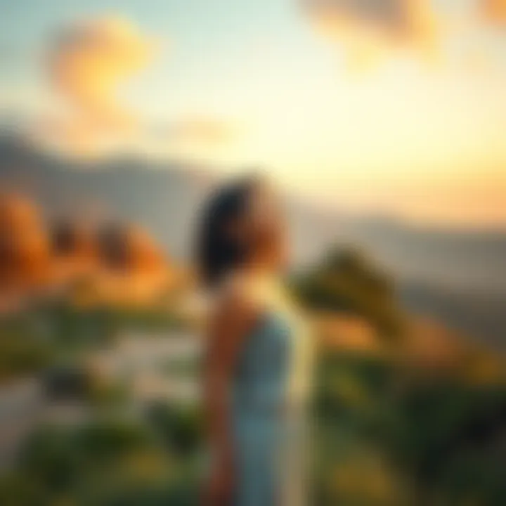 A trans woman stands confidently in a serene setting, reflecting her journey toward self-acceptance and peace, surrounded by nature's beauty.