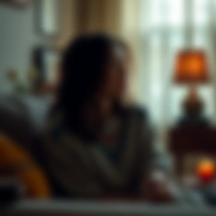 A 36-year-old trans woman sits in a cozy room, looking contemplative as she reflects on her past relationships and the influence of astrology on her love life.