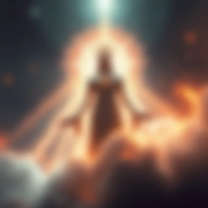 Transcendence and Enlightenment A serene figure surrounded by ethereal light, symbolizing enlightenment beyond Yaldabaoth's grasp.