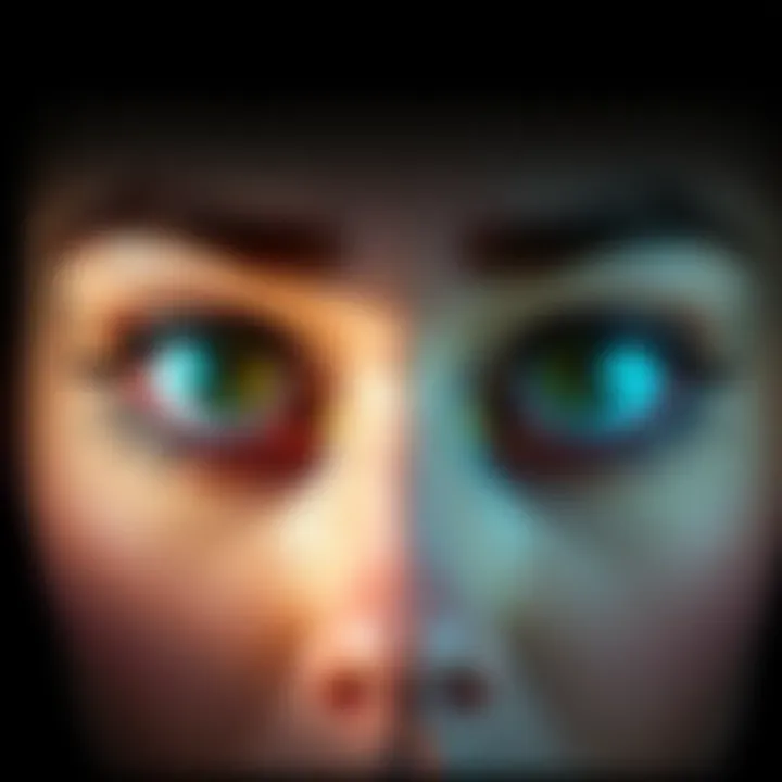 Before and After Transformation A side-by-side comparison of eye appearance before and after a transformation showing a narrower and upturned look