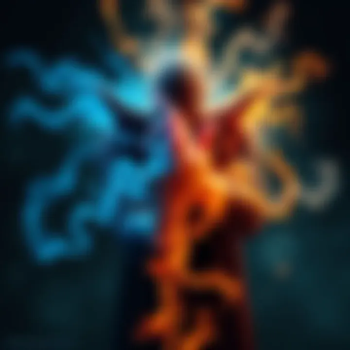 A mystical representation of energy being redirected from negative to positive, showcasing a blend of dark and light elements in a magical context.