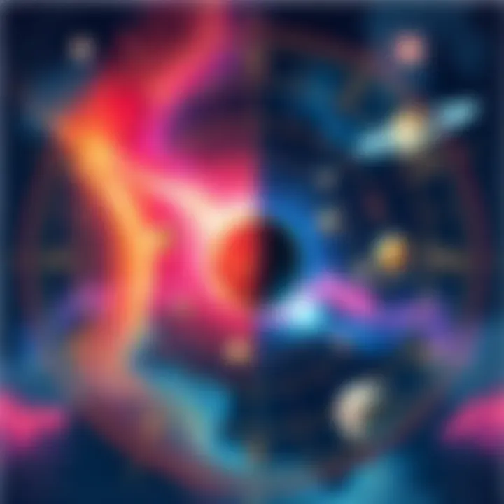 A colorful illustration of a personal transit chart showing planetary movements and their influence, with symbols of planets and zodiac signs.