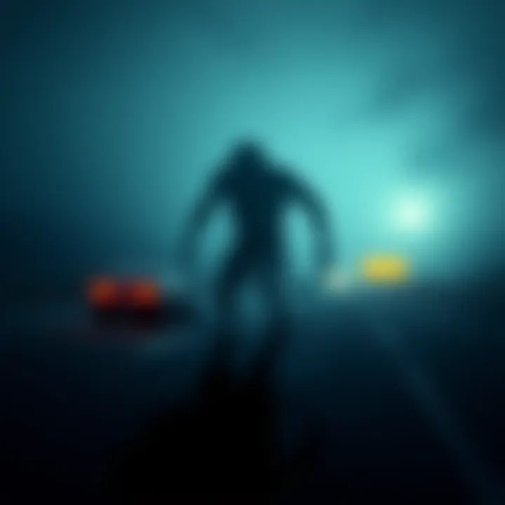 A shadowy figure resembling a monkey runs alongside a vehicle on a dark highway