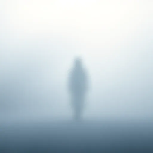 A faint, see-through figure standing in a misty area, blending into the surroundings.