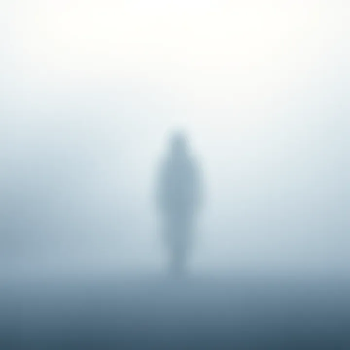 A faint, see-through figure standing in a misty area, blending into the surroundings.