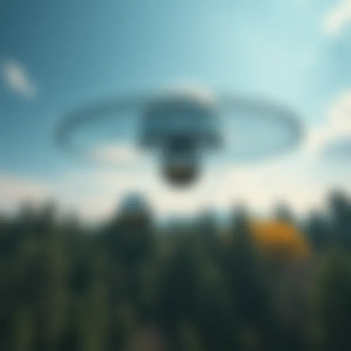 Transparent saucer releasing metallic spheres A transparent saucer in the sky releasing two shiny metallic spheres over a forested area in Washington State