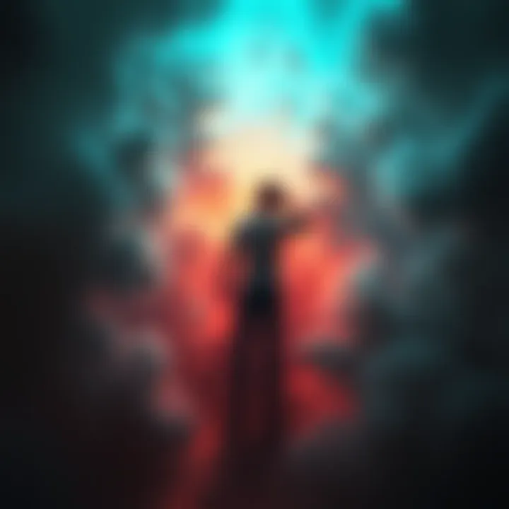A figure surrounded by swirling memories and soft light, representing life after death and reflection