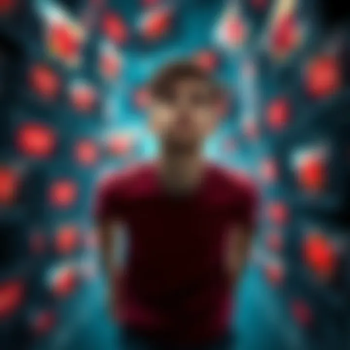 Trapped in a YouTube Dream A person surrounded by floating screens showing various YouTube videos, looking confused and trying to escape.