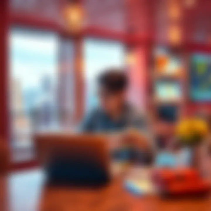 A person sitting at a table with a laptop and travel brochures, looking thoughtful about planning a trip.