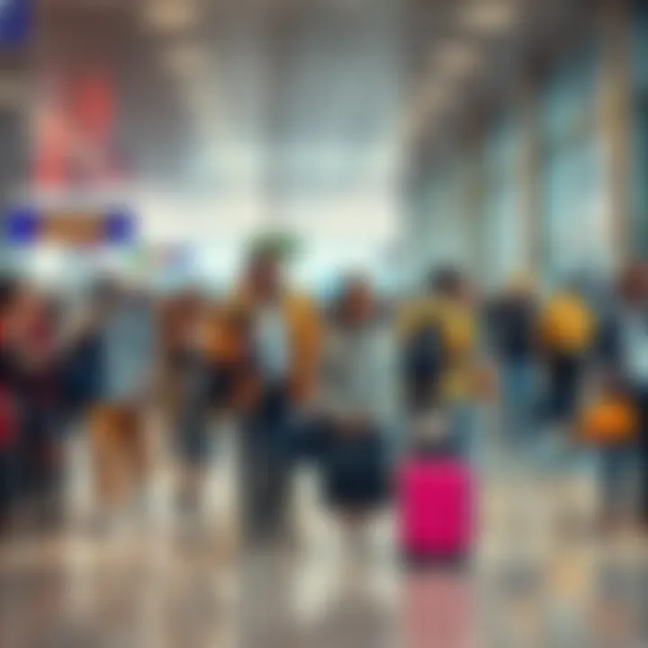 A diverse group of people at an airport, ready to embark on their travels, symbolizing new adventures and opportunities.