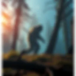 Art by Travis Chapman showing Bigfoot in a forest among wildlife