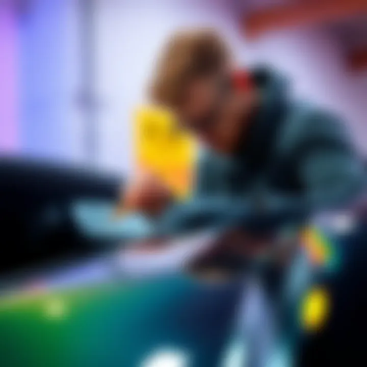 Travis applying stealth coating to a car Travis works on a car's surface, applying a special coating designed to evade radar detection