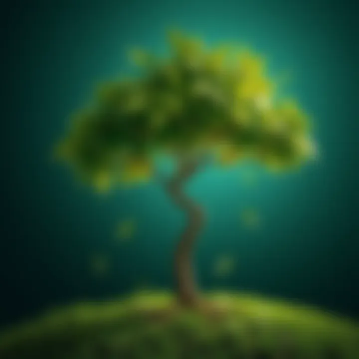 A tree with leaves shaped like various forms of currency, representing the idea of organic currency.