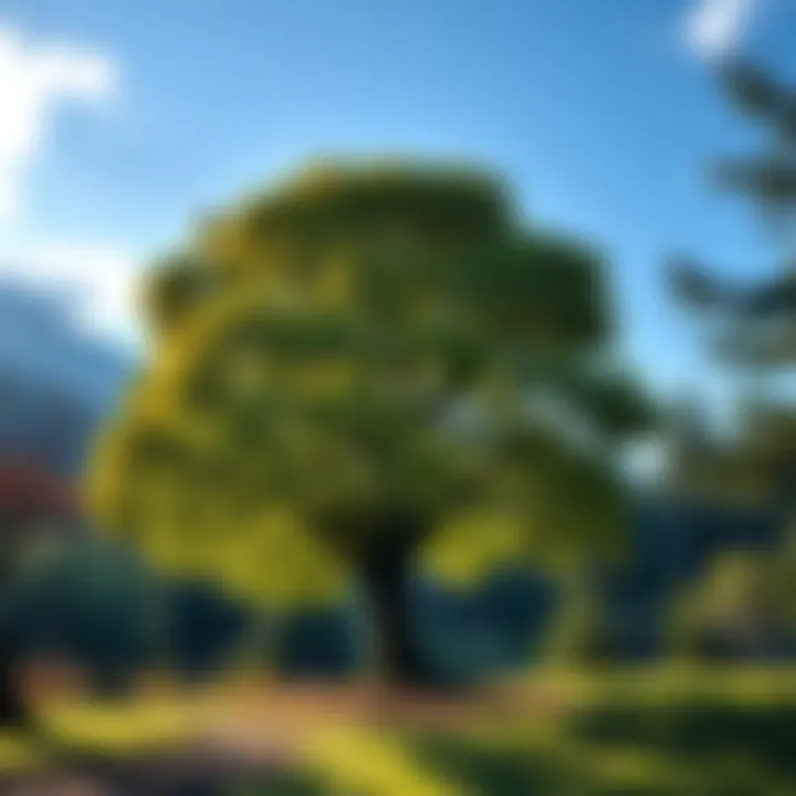 A serene tree surrounded by nature, inviting viewers to share their perceptions and feelings about the image, enhancing intuitive skills.