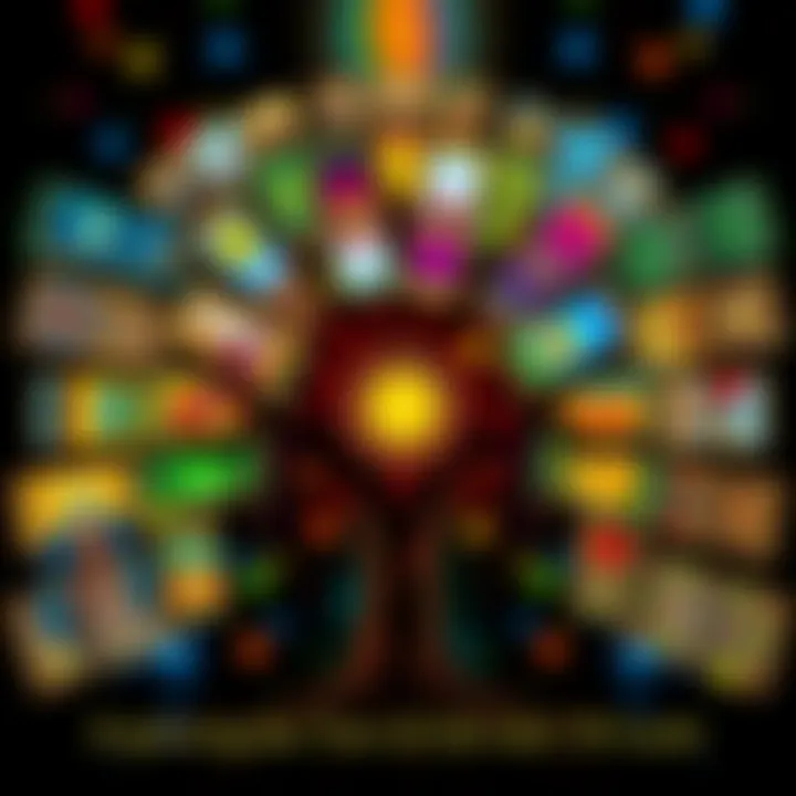 Tree of Life Tarot Spread A colorful display of all 78 tarot cards arranged in a Tree of Life pattern, showcasing their unique designs and symbolism.