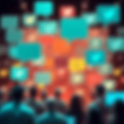 Trending Topics on Twitter A graphic representation of Twitter's trending topics with speech bubbles showing diverse opinions and reactions from people.