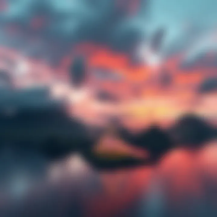 Triangle Islands as Crossroads A scenic view of triangle-shaped islands symbolizing magical crossroads for rituals, surrounded by calm waters and a vibrant sky.