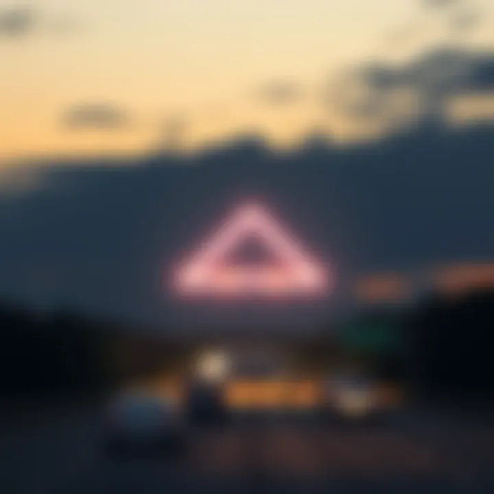A large triangular object with bright lights hovering above Highway 495 in Maryland, surrounded by a dark early morning sky.