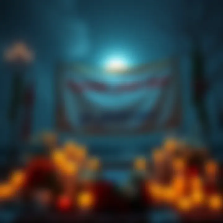 A candlelit memorial honoring the victims of Epstein Island with flowers and a banner