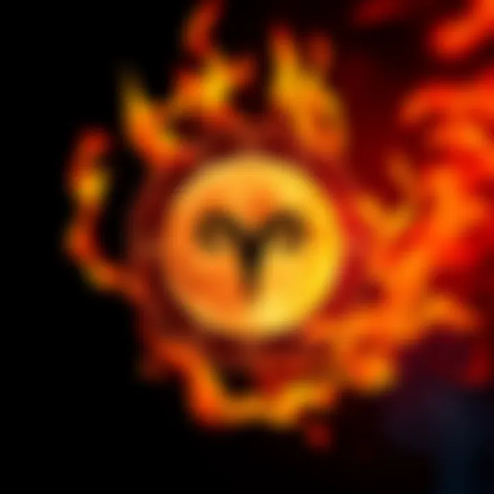 Astrological chart showing Aries sun, Leo moon, and Leo rising signs with flames around them.
