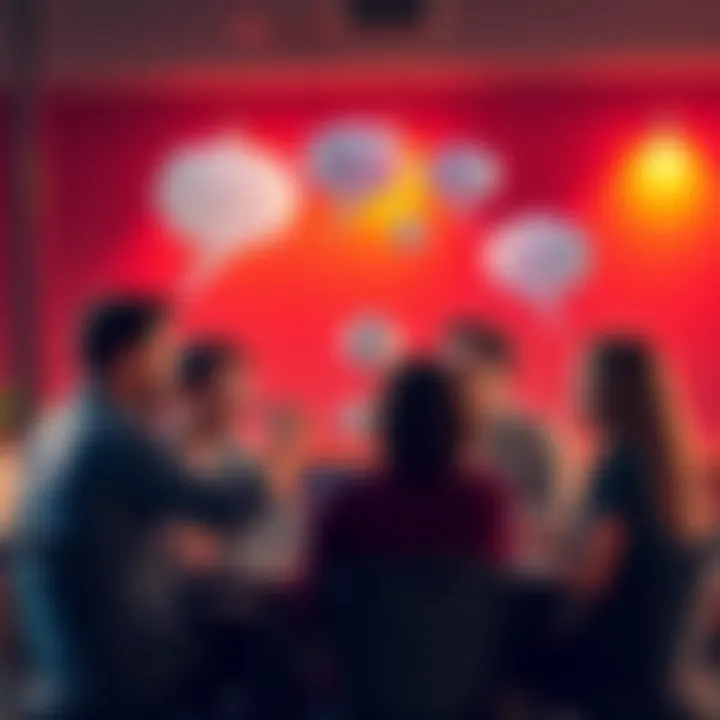 A group of people engaging in a lively discussion, sharing their guesses about the author's big three, with thought bubbles above their heads.