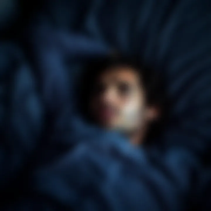 A person lies in bed with a worried look, suggesting they just experienced a disturbing dream about violence and guilt.