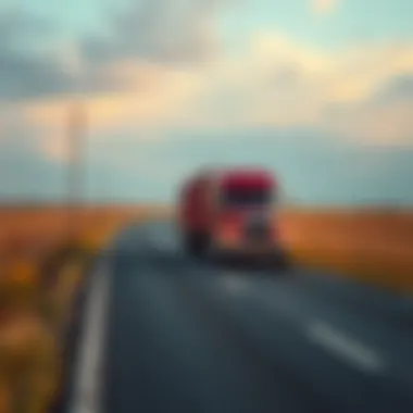Truck on Road Near Fort Worth A truck driving on a road with open fields around it, as seen in a video from Fort Worth.