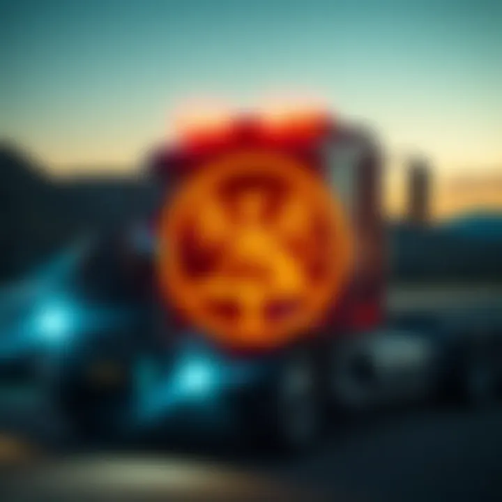 A truck with protective items and an Anubis symbol on display, representing safety after a near accident