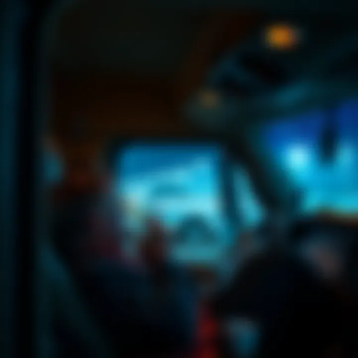 A tired truck driver lying in a truck cabin while security guards patrol nearby, interfering with sleep.