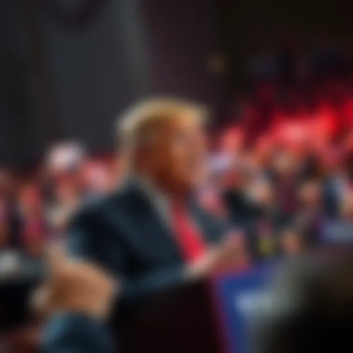 President Trump speaking to a crowd of supporters at a rally, showing determination and engagement.