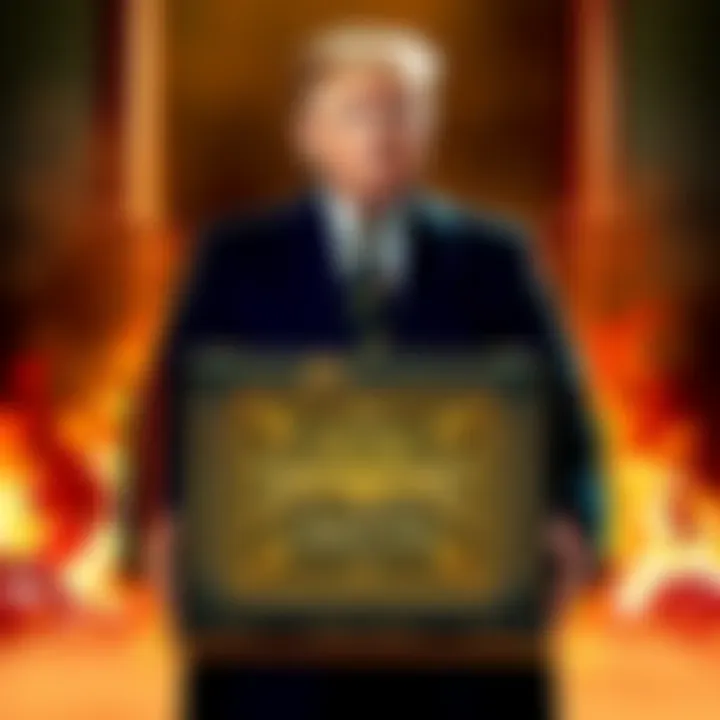 President Trump stands with the Ark of the Covenant, resembling Indiana Jones' adventure style, showcasing a blend of politics and pop culture.